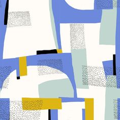 an abstract painting with blue, yellow and white colors