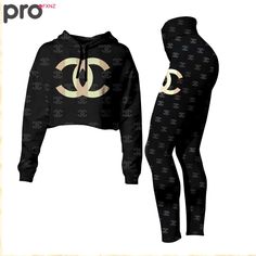 Contact us: contact@profxnz.com if you need assistance - Product information: Chanel black luxury brand clothes premium leggings and crop top set for women Croptop Hoodie Legging SetEach pair of leggings is constructed with 82% polyester, 18% spandex blend.Each all-over printed hoodie is constructed from a premium polyester blend that is ultra-soft and incredibly comfortable.Premium fabric offers unmatched comfort and breathability while remaining strong and durable for everyday use.Features a s Vs Leggings, Cute Outfits With Leggings, Dance Paintings, Future Wardrobe, Crop Top Set, Crop Top Hoodie, Clothes Outfit, Black Luxury, Crop Hoodie