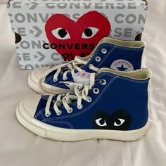 Brand New In Box. Purchased On E Bay (Authenticity Verified). Just Never Wore Them. Blue Comme Does Garons Hi Tops From Converse Play. Men’s Size 5 Women’s Size 7. Never Worn. In Original Box! Come Des Garcons, Converse Play, Garcons Converse, Blue Converse, Swag Shoes, Hi Top, Hell Yeah, E Bay, Converse Shoes