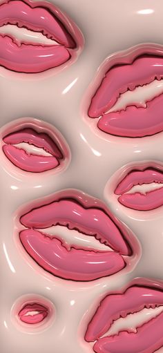 many pink lips are floating in the air