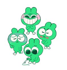 some green cartoon characters with big eyes