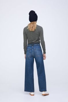 The Marine Straight In Harmony Blue. High-Waisted Jeans With Back Patch Pockets. Unfinished Hem. Front Zip And Button Closure. Fall Utility Flare Jeans Full Length, Fall Utility Flare Jeans, Fall Denim Flare Jeans With Belt Loops, Utility Jeans With Belt Loops For Fall, High Rise Utility Flare Jeans For Fall, Fall Utility Wide Leg Jeans, Fall Utility Jeans With Belt Loops, Fall Wide Leg Utility Jeans, Fall High Waist Utility Flare Jeans