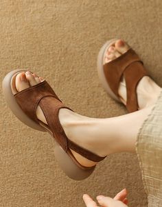 Summer Suede Open Toe Platform Slingback Sandals — Obiono Summer Brown Open Toe T-strap Sandals, Brown Open Toe T-strap Sandals For Spring, Brown Flat Slingback Sandals For Summer, Brown Flat Heel Slingback Sandals For Spring, Brown Slingback Sandals For Summer, Comfortable Brown Open Toe T-strap Sandals, Brown Open Toe T-strap Sandals, Trendy Brown Open Toe Slingback Sandals, Brown Comfy Open Toe T-strap Sandals