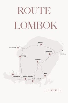 the route map for lombok, with its roads and destinations in red on white