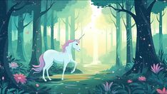 a unicorn is walking through the forest