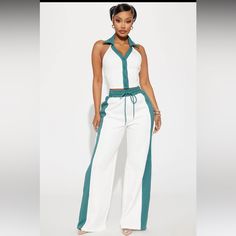 Always Playing Games Pants Set Fashion Nova Size Large Off White / A Dark Turquoise Runs Big If You Wear Xl, Large Will Fit. Pants Are Little Long Sleeveless Top Button Close Pants Have Pockets Super Cute!!!!!! Casual White Wide Leg Jumpsuits And Rompers, White Wide-leg Jumpsuits For Day Out, Trendy White High Waist Jumpsuits And Rompers, Trendy Fitted White Wide Leg Pants, Trendy White Wide Leg Pants For Day Out, Chic White Wide-leg Jumpsuits And Rompers, White Fitted Wide Leg Pants For Day Out, Fitted White Wide Leg Pants For Day Out, White Fitted High-waisted Jumpsuits And Rompers