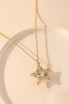 Studded Rhinestone Star Pendant Necklace-Necklaces Luxury Elegant Diamond Necklace With Star Charm, Trendy Star-shaped Charm Necklaces For Parties, Trendy Star Charm Necklaces For Parties, Party Star Charm Necklaces, Diamond Star Charm Necklace, Gold Star Charm Necklace For Party, Trendy Party Necklace With Star Charm, Party Necklace With Star Charm, Party Necklaces With Star Charm