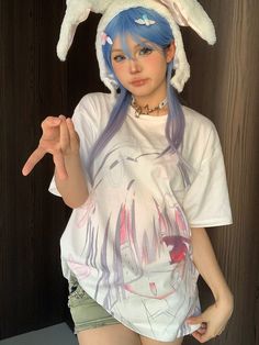 The price is for a T-shirt only, others are not included.  Garment Size   	 		 			Size 			S 			M 			L 			XL 		 		 			Full Length 			68 			70 			72 			73 		 		 			Bust 			106 			110 			114 			118 Kawaii T-shirt For Spring Streetwear, Y2k Style Anime Print Tops For Spring, Spring Y2k Anime Print Tops, Kawaii T-shirt For Cosplay With Crew Neck, Kawaii Anime Print T-shirt For Summer, White Kawaii T-shirt For Summer, White Harajuku T-shirt With Cartoon Print, Harajuku Style White Summer Top, Harajuku White Summer Top