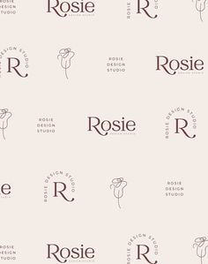 the logos for rose studio are shown in brown and pink colors, with different font styles