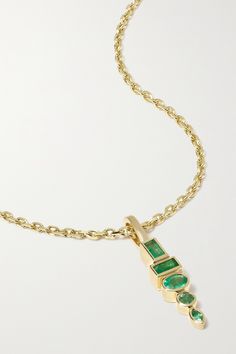 Sorellina's pieces are inspired by vintage heirlooms, which makes them perfect for passing down through the generations. Crafted from 18-karat gold, this necklace is set with a 'Totem' of glowing emeralds in various cuts. Wear it as an opulent set with the matching earrings. Exquisite Yellow Gold Emerald Necklace, Exquisite Hallmarked Emerald Necklace In Yellow Gold, Yellow Gold Emerald Pendant Necklace, Fine Jewelry Yellow Gold-plated Emerald Necklace, Yellow Gold-plated Emerald Necklace Fine Jewelry, Yellow Gold-plated Emerald Necklace, Art Deco Diamond Necklace In Yellow Gold, Yellow Gold Plated Emerald Necklace, Timeless Emerald Gemstone Necklaces