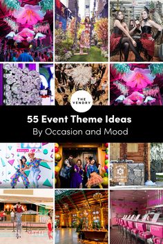 event ideas, event themes, event inspiration, a list of event decor Themes For Events Creative Ideas, Business Party Theme Ideas, Party Themes For Work Events, Calendar Party Table Themes, Work Party Themes Events, Grand Opening Theme Ideas, Table Themes Ideas Fun, Event Ideas For Small Business