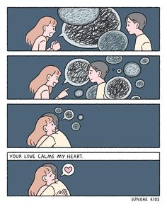 a comic strip with an image of two people talking to each other and bubbles floating in the air