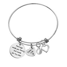 PRICES MAY VARY. For Sister in Law Bracelet: Engraved with sweet words “Marriage Made You Family Love Made You My Sister” says it all, a wonderful way to express your love to her. For Sister in Law Gifts: Your sister-in-law will be your lifelong friend and family, and we will help each other.This bracelet will be a memorable gift for your sister-in-law. Perfect Gifts Idea: This bracelet is Adjustable, perfect to fit most adult wrists. Perfect christmas gift, wedding gift, mothers day gift, new y Mother's Day Birthday Gift Bangle Jewelry, Mother's Day Birthday Bangle Jewelry Gift, Bangle For Mother's Day Birthday Gift, Valentine's Day Birthday Bracelet Jewelry, Valentine's Day Birthday Charm Bracelet, Adjustable Heart-shaped Name Bracelet For Wedding, Personalized Heart Bracelet For Birthday Gift, Inspirational Wedding Jewelry For Mother's Day, Adjustable Name Bracelet With Heart Charm For Wedding