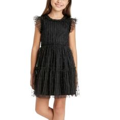 Toddler Girls' Dress - Cat & Jack Nwt #1 Black Dress Kids, Gold Tulle Dress, Gold Tulle, Dress With Ruffle Sleeves, Girls Black, Toddler Girl Dresses, Jack Black, Ruffle Sleeves, Cat & Jack