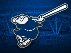 a baseball player swinging a bat at a ball in the air on a blue background