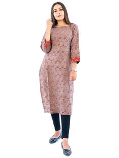 This kutchi hand block print beige color Kurti for women having very nicely designed boat neck and both side pockets its length is very perfect to pair with tight bottoms. Its long slits will make you free and comfortable to move. We have designed this kurti to wear as loose garment and stay in the most comfort zone. Its cuffs are twisted with contrast colour printed fabric which make our kurti unique. Can wear indoor outdoor, casual, travel, work , vacation, street wear and daily wear. Fitted Block Print Straight Kurta Top, Fitted Block Print Straight Kurta Dress, Unstitched Block Print Straight Kurta, Cotton Straight Kurta With Block Print, Red Block Print Straight Kurta, Beige Color, Daily Wear, Contrasting Colors