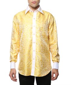 Ferrecci Mens High Collar Regular Fit Fashion Shirt. Imprinted with a design pattern that will make you stand out. Features: - Ferrecci Premium Quality Elegant Mens Dress Shirts - Single Left Side Che Fitted Yellow Printed Shirt, Fitted Yellow Shirt With Buttons, Fitted Yellow Shirt With Button Closure, Gentleman's Wardrobe, Mens Dress Shirts, Man Dressing Style, Cheap Clothes Online, Button Down Dress Shirt, How To Look Handsome