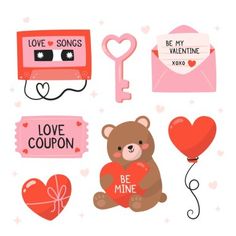 valentine's day clipart set with teddy bear, love coupon and heart