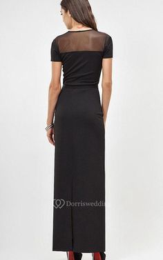 Jewel Neck Short Sleeve Sheath Jersey Ankle Length Dress With Beading Belt - Dorris Wedding Fitted Ankle-length Evening Dress, Elegant Fitted Ankle-length Dress, Ankle Length Dress, Beaded Belt, Jewel Neck, Ankle Length, Beading, Beads, High Quality