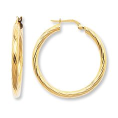 These large hoop earrings lend sophistication to any outfit with an elegant twisted rope texture. Crafted of 14K yellow gold, the earrings secure with hinged backs. Rope Texture, Twisted Hoop Earrings, Jewelry Education, Jewelry Advice, Diamond Guide, Large Hoop Earrings, Accessories Jewelry Earrings, Earring Backs, Cultured Pearls