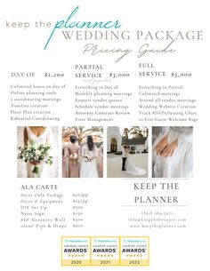 the wedding package flyer is shown