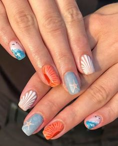 35 Summer Beach Nail Ideas For Your Next Vacation - Summer Nails Non Acrylic, Summer Vacation Nail Designs, Beach Vacay Nails Almond, Fun Beachy Nails, Cute Summer Nails Ideas, Short Nail Ideas For The Beach, Simple Design Summer Nails, Beachy Simple Nails, Beachy Nail Inspo Almond