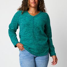 Stock up on cozy everyday essentials with this St. John's Bay women's tall long-sleeve sweatshirt. It's made from soft marled fleece for a regular-fit with a classic v-neckline. Wear it with jeans, pants or leggings.Features: EssentialsClosure Type: Pullover Head, ZipperFit: Regular FitNeckline: V NeckSleeve Length: Long SleeveSleeve Style: Cap SleeveApparel Length: 27.5 Inches - FrontFiber Content: 100% PolyesterFabric Description: FleeceCare: Tumble Dry, Machine WashMaterial: PolyesterCountry Relaxed Fit Soft Knit Comfortable Tops, Soft Knit Tops With Relaxed Fit, Comfortable Soft Knit Cozy Fit Top, Cozy Fit Soft Knit Comfortable Top, Comfortable Long Sleeve Winter Tops, Comfortable Long Sleeve Fall Tops, Comfortable Long Sleeve Tops For Fall, Comfortable Cozy Fit Soft Knit Top, Casual Cozy Fit Tops For Layering