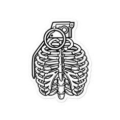 a black and white drawing of a human ribcage sticker on a white background