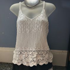 Nwt Woman’s Spaghetti Strap White Lace By Aeropostale Size Small. .But It Can Fit Medium. Loose Fitting Casual Crochet Cami Top For Beach, Casual Crochet Top With Spaghetti Straps For Vacation, Fitted Crochet Top With Spaghetti Straps For Summer, White Crochet Camisole Top For Summer, Casual Summer Crochet Top With Spaghetti Straps, Casual Crochet Top With Spaghetti Straps For Summer, White Cotton Crochet Cami Top, Casual Crochet Cami Top, White Casual Crochet Camisole Top