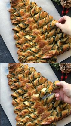 this is an image of spinach and cheese pizzas with pine cones on the side