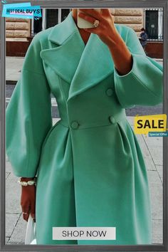 Elegant Solid Color Turndown Collar Outerwear(9 Colors) Woolen Coat Winter, Streetwear Model, Long Jackets For Women, Look Boho Chic, Vintage Lanterns, Lapel Jacket, Langer Mantel, Long Wool Coat, Maxi Coat