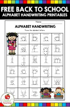 alphabet handwriting worksheet for kids with the letters and numbers to be written on it