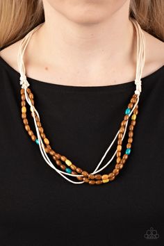 Infused with layers of white cording, strands of brown, blue, orange, and yellow wooden beads layer across the chest for a beach inspired flair. Features an adjustable sliding knot closure.

 Sold as one individual necklace. Adjustable Sliding Knot, Sliding Knot Closure, Multi Necklace, Mixed Metal Jewelry, Summer Necklace, Sliding Knot, Paparazzi Accessories, Latest Jewellery, Orange And Yellow