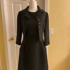 This Is New, With Tags Dolce & Gabbana Dress With A Matching Blazer Made In Italy In Size 38 With A Purchased Price Tag Of $1525.00 For Both. Materials: Made Of Wool, Elastane With Polyester, And Elastane Lining. Pictures Also Shows How The Blazer Looks Like In Reverse. Black Jacket Dress For Formal Fall Events, Black Formal Jacket Dress For Fall, Elegant Black Jacket Dress For Formal Occasions, Fitted Black Jacket Dress For Evening, Satin Leggings, Tiger Print Dress, Lace Ruffle Dress, Dolce And Gabbana Blue, Embroidered Lace Dress