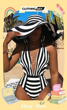 Stripe Straw Hat Striped Swimwear, Trendy Swimwear, Striped One Piece, Black Swimwear, Casual Stripes, Swimwear Outfit, Beach Wear, Swimwear Fashion, One Piece Swimwear