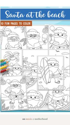 Free Printable Beach Santa Coloring Pages Surfing Santa Craft, Santa Coloring, Santa Coloring Pages, Fun Christmas Activities, Florida Christmas, Winter Activities For Kids, Beach Santa, Christmas Activity, Outdoor Activities For Kids