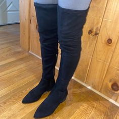 Tall Over The Knee Boots By Dkny - Tyra Size 8. Faux Suede. One Inch Heel. Overall Pretty Comfortable. Like New - Never Worn. Person Modeling Boots Is 5’3” For A Height Reference. Fitted Low Heel Knee-high Boots For Winter, Trendy Fitted Boots With Low Heel, Trendy Fitted Low Heel Boots, Fitted Knee-high Boots With Low Heel For Winter, Fitted Low Heel Winter Boots, Fitted Low Heel Heeled Boots For Winter, Fitted Low Heel Boots For Winter, Winter Fitted Low Heel Boots, Black Low Heel Knee-high Boots For Winter