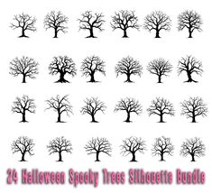 twelve halloween spooky trees silhouette bundle