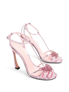 Pīferi Maggio 100mm Caged Sandals - Farfetch Heels Png, Pink Designer Shoes, Iridescent Heels, Cute Pink Heels, Heels Pink, Y2k Heels Png, Luxury Pink Sandals With Heel Strap, Luxury Pink High Heels, Luxury Pink Open Heel Heels