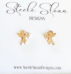 Cupid Earrings perfect for Valentines Gift -  hypoallergenic gold stainless steel - so cute! Earrings measure just at 1/2  inch   #cupid #valentinesearrings #valentinesgift Gold Stainless Steel Earrings As Gift, Gold Stainless Steel Earrings For Gift, Yellow Gold Stainless Steel Earrings For Gift, Gold Stainless Steel Anniversary Earrings, Gold Hypoallergenic Earrings For Valentine's Day, Hypoallergenic Gold Earrings For Valentine's Day, Cute Gold Sterling Silver Earrings, Cute Hypoallergenic Earrings For Anniversary, Pierced Stainless Steel Earrings For Anniversary