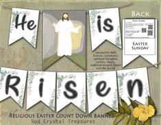 an easter banner with the words he is risen