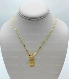 "14K Yellow Gold Paperclip Tag Necklace With Toggle Lock, 18\" Inch, Real Gold Chain, Dog Tag Gold Chain, Engravable Tag, Women Gold Necklace 18\" - 3.4 Gram Metal: 14K Yellow Gold Chain Width: 2.5 mm Closure: Toggle Lock NOT PLATED/ NOT FILLED/ NOT SILVER FREE SHIPPING IN THE USA on all orders 30 Day Return Hassle Free Weight and measurements are approximate and may not always be exactly as stated . At GoldMania we are first of all committed to environmental responsibility. We guarantee that th Yellow Gold Pendant Toggle Necklace Gift, Gold Rectangular Jewelry With Toggle Clasp, Yellow Gold Jewelry With Toggle Clasp Gift, Gold Necklace With Toggle Clasp For Anniversary, Toggle Necklace With Pendant As Gift, Engraved Oval Link Chain Necklace As Gift, Oval Link Engraved Chain Necklace As Gift, Gift Chain Necklace With Toggle Clasp And Rectangular Links, Yellow Gold Toggle Necklace With Paperclip Chain As Gift