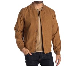 $180 Nwt Levi's Faux Suede Varsity Bomber Jacket In Camel Brand New With Tags. Size: S, M, Xxl Color: Tan A Soft Faux Suede Bomber Jacket - Varsity Collar - Long Sleeves - Front Snap Placket With Zip Closure - Front Welt Pockets - Interior Slip Pocket - Solid Color - Faux Suede Construction - Mesh Lining - Rib Knit Collar, Cuffs, And Hem - Approx. 25" Length (Size M) Faux Suede: 100% Polyester Lining: 100% Polyester Rib Knit: 99% Polyester, 1% Spandex Care Machine Wash Cold *Bin20102* Vintage Levis Jacket, Black Corduroy Jacket, Jacket Varsity, Sherpa Denim Jacket, Dark Denim Jacket, Fur Leather Jacket, Leather Jacket With Hood, Levis Jacket, Blue Denim Jacket