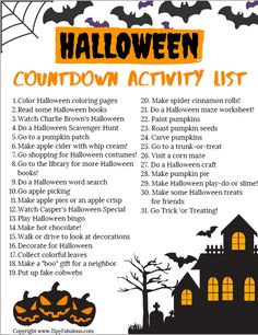 a printable halloween activity list for kids