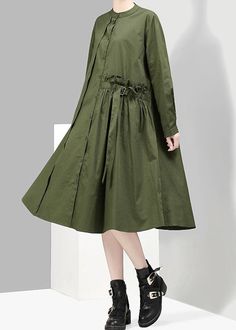 Rasta Clothes, Female Sleeve, Army Green Dress, Big Size Dress, Stand Collar Shirt, Collared Shirt Dress, Dresses Spring, Design Stand, Chic Shop