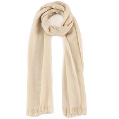 Add a touch of sparkle and shine to your winter accessories with the Belle Scarf from Shiraleah. This classic cold weather accessories comes in a classic ivory color with a raw tufted hem and is knitted throughout with a subtle lurex thread, creating a beautiful, shimmery effect on the fabric. Luxuriously soft and warm, this chic layering piece is the perfect pop of color for your neutral winter outfits. Pair with other items from Shiraleah to complete your look, or go all in for the whole range Elegant Cream Scarves For Fall, Elegant Solid Color Winter Scarves, Cream Winter Scarf One Size, Cream One-size Winter Scarves, Cream One Size Scarves For Winter, Cream One-size Scarves For Winter, Casual Cream Scarf For Winter, Casual Cream Scarves For Winter, Neutral Winter Outfits