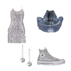 two pairs of shoes, one with silver sequins and the other in blue