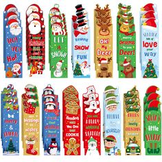 christmas bookmarks are lined up in rows