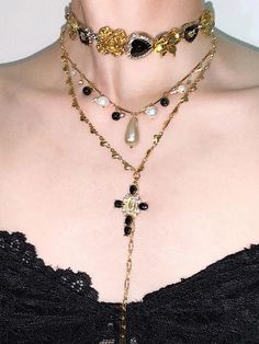 Cross Heart Pendant Layered Choker Necklace | Jewelry | Three Fleas Historical Recipes, Jewellery Aesthetic, Fantasy Clothes, Thigh Chain, Cross Heart, Layered Choker Necklace, Dark Fairy, Layered Chokers, Jewellery Ideas