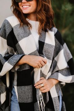 Wrap up in our comfy Sorrell Poncho! This buffalo plaid beauty makes the ultimate fall fashion statement and feels like you’re wearing a cozy blanket, which, to be honest, was the goal all along.  Details:  28” long from shoulder, 48” wide One size fits most between sizes 0-18 Plaid Poncho, To Be Honest, Be Honest, Cozy Blankets, Buffalo Plaid